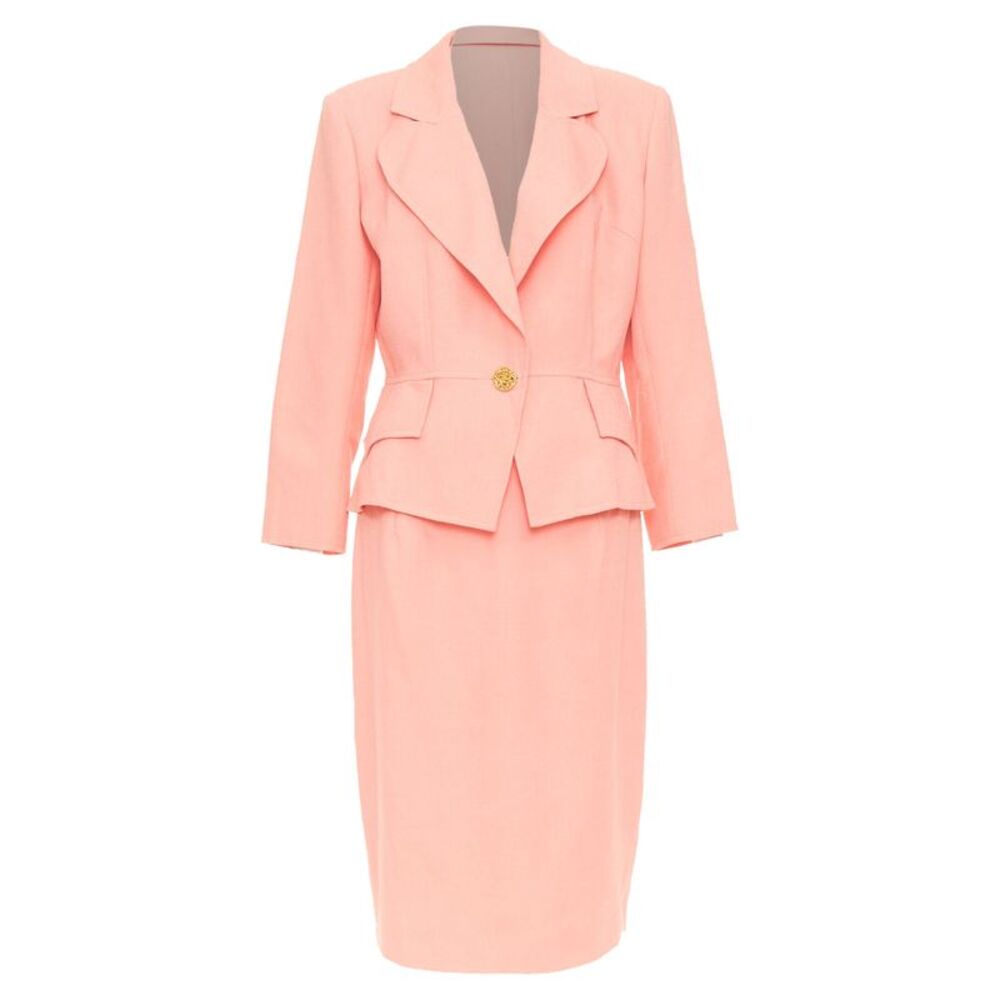 Christian Lacroix White Single Gold Button Skirt Suit